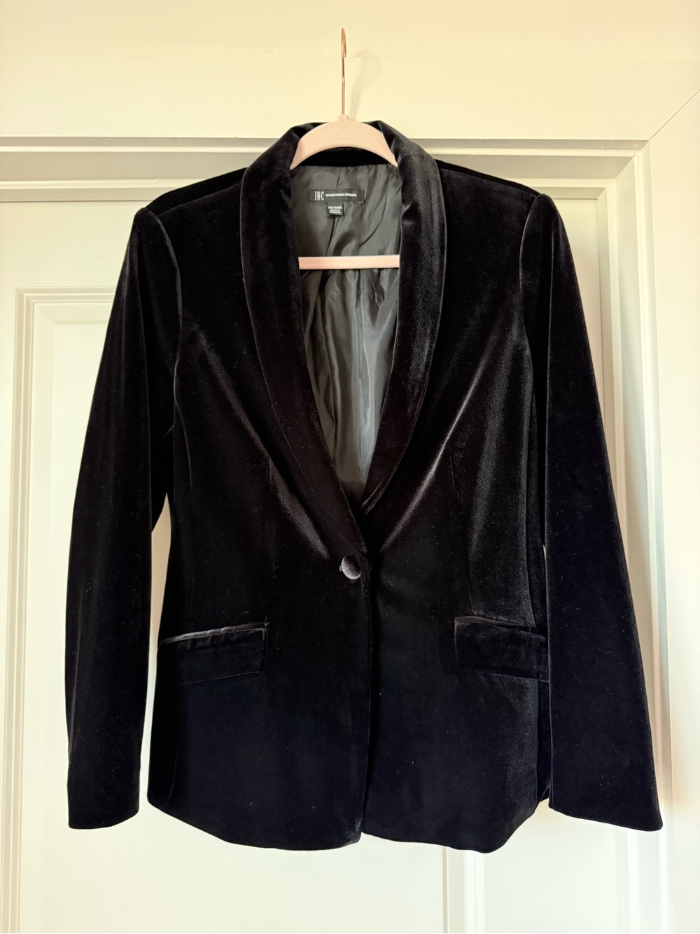 INC International Concepts Black Velvet Shawl-Collar Blazer